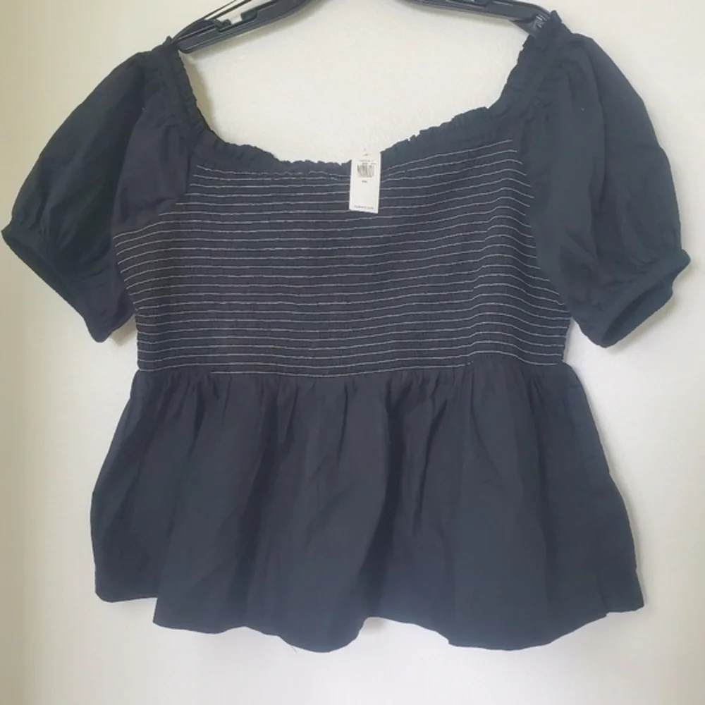 Old Navy Womens‎ XXL Black Smocked Off-The-Shoulder Puff Sleeve Peplum Top NEW